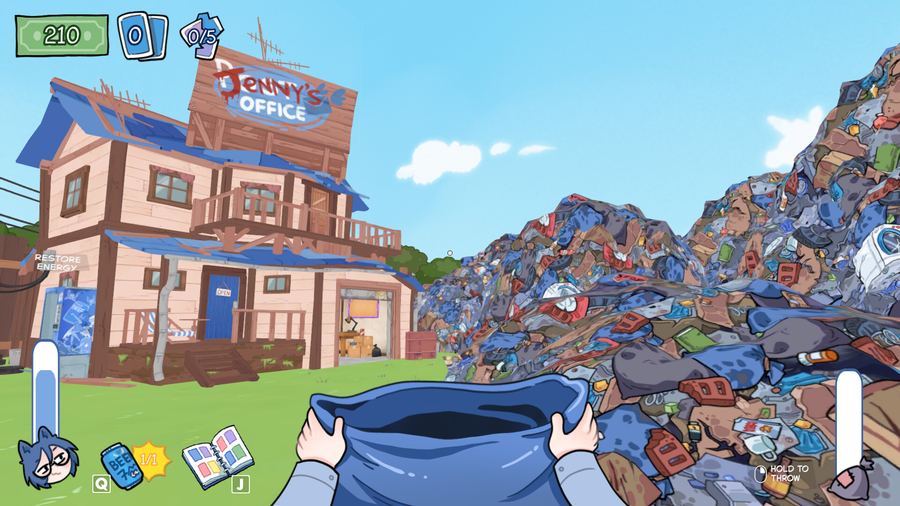 First-person view of a trash run at the dump, with Jenny's Office and a huge garbage pile