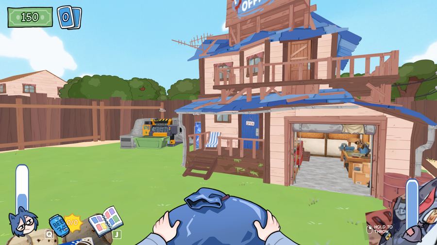 The dump yard with the office building, open garage workshop and the trash compactor